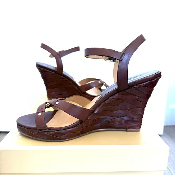 Michael Kors Brown Leather Braided Wedge Sandals for spring - Picture 2 of 5